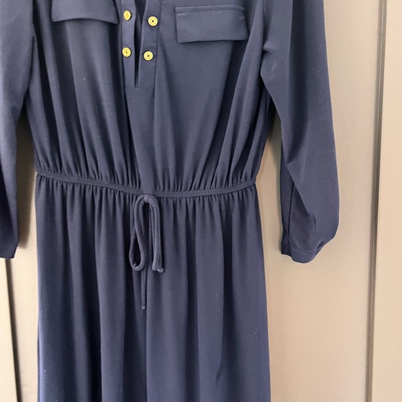 Blue navy dress , gold buttons, elastic waist band - Picture 6 of 6